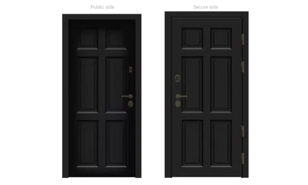 Rendering of Embassy series security door for home, public side and secure side